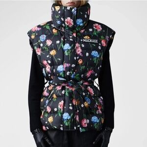 Mackage Zerina Down Floral Print Vest with Belt